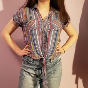 Harper Multi-color Striped Collared T-Shirt